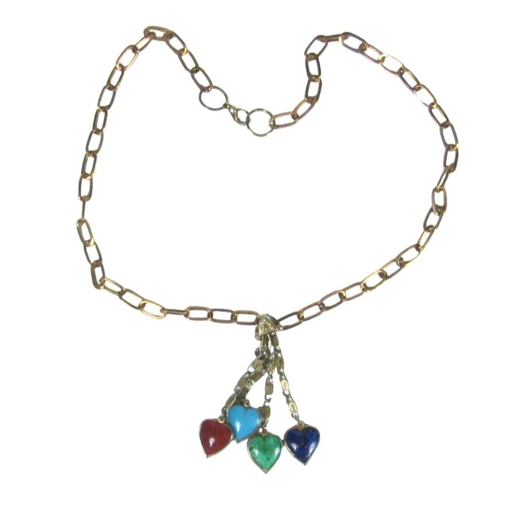 UPCYCLED OAK Glass Heart Charm Necklace 20 In Goldtone